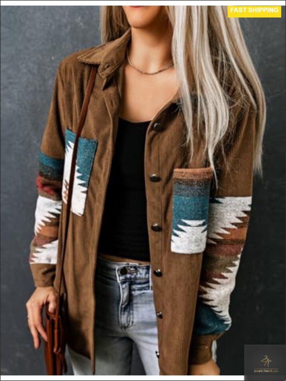 Women's Corduroy Flannel Shirt Shacket Long Sleeve Button Down with Pockets - Picture 5 of 5